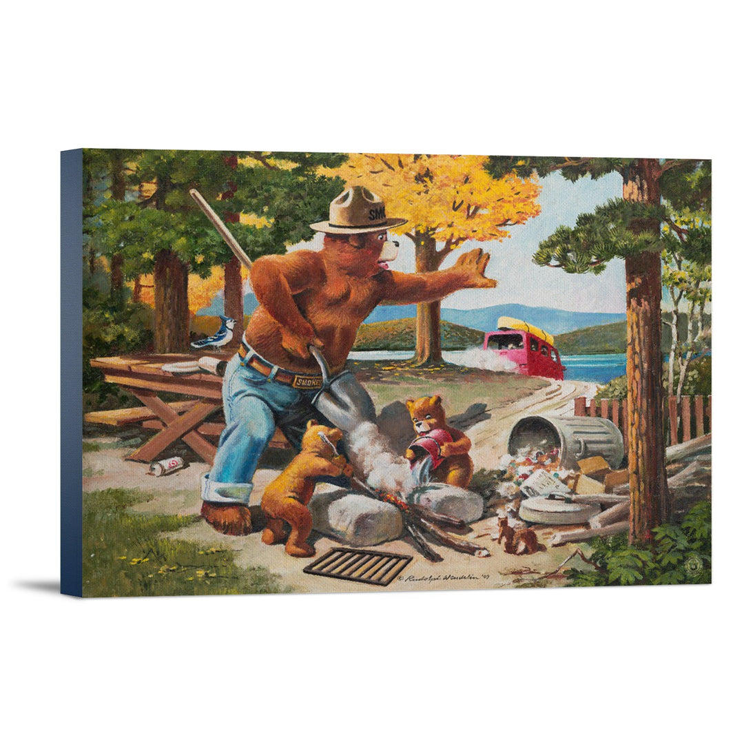 Smokey Bear, Extinguishing Left Campfire, Vintage Poster, Stretched Canvas Canvas Lantern Press 12x18 Stretched Canvas 