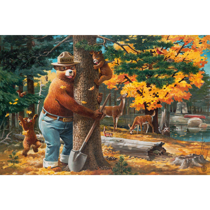 Smokey Bear Hugging Tree, Lantern Press Artwork, Stretched Canvas Canvas Lantern Press 