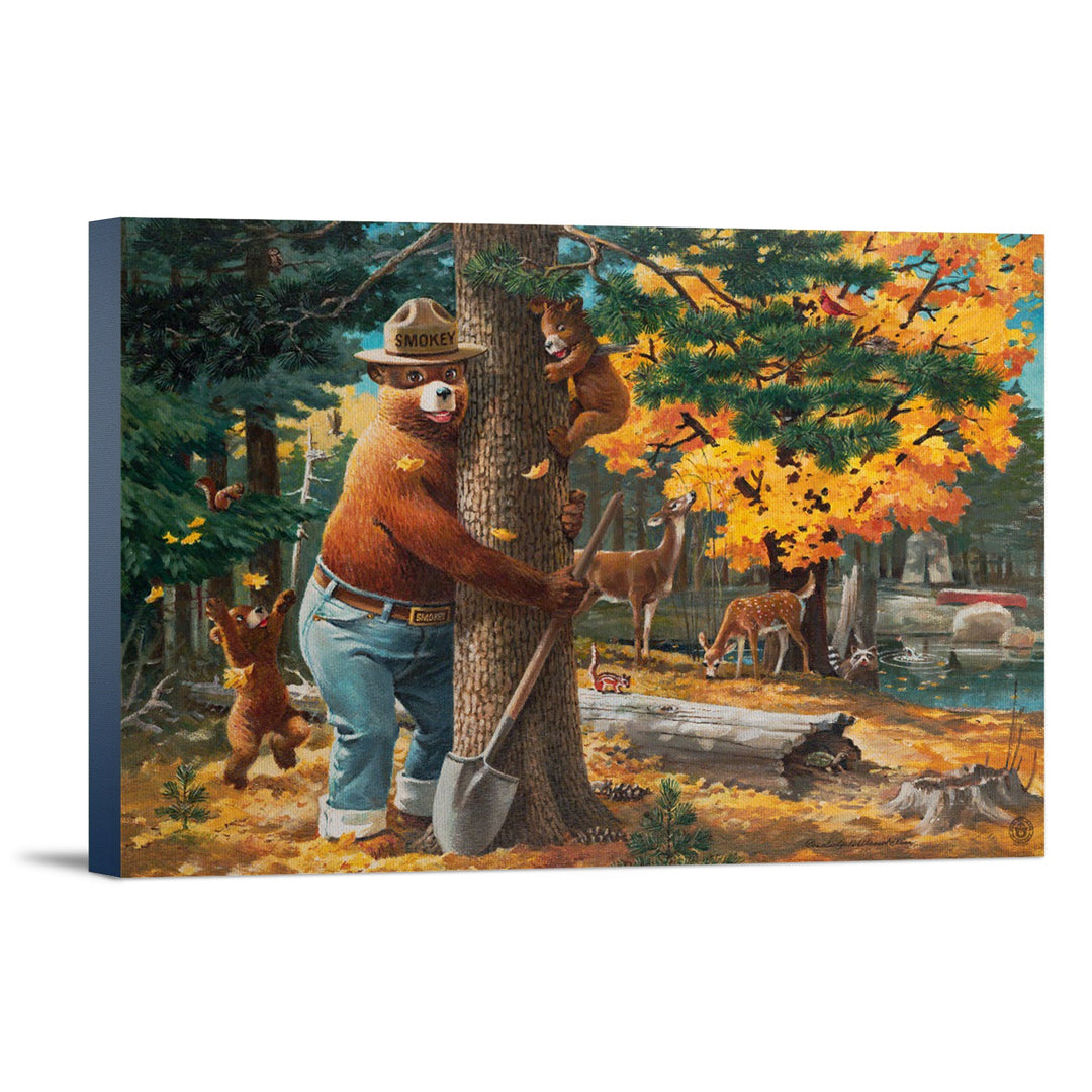 Smokey Bear, Hugging Tree, Vintage Poster, Stretched Canvas Canvas Lantern Press 12x18 Stretched Canvas 