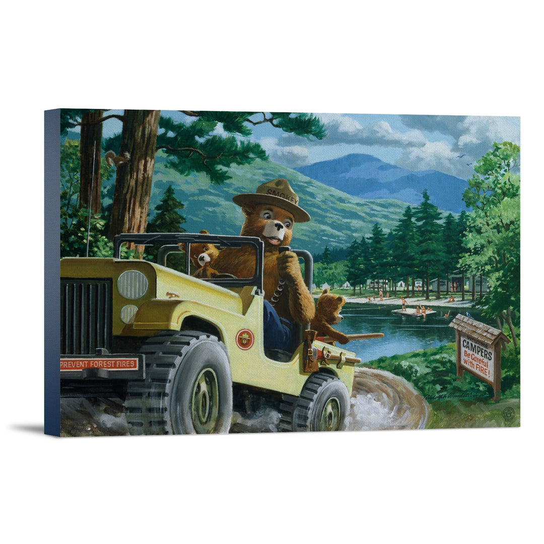 Smokey Bear, Leaving in SUV, Vintage Poster, Stretched Canvas Canvas Lantern Press 12x18 Stretched Canvas 