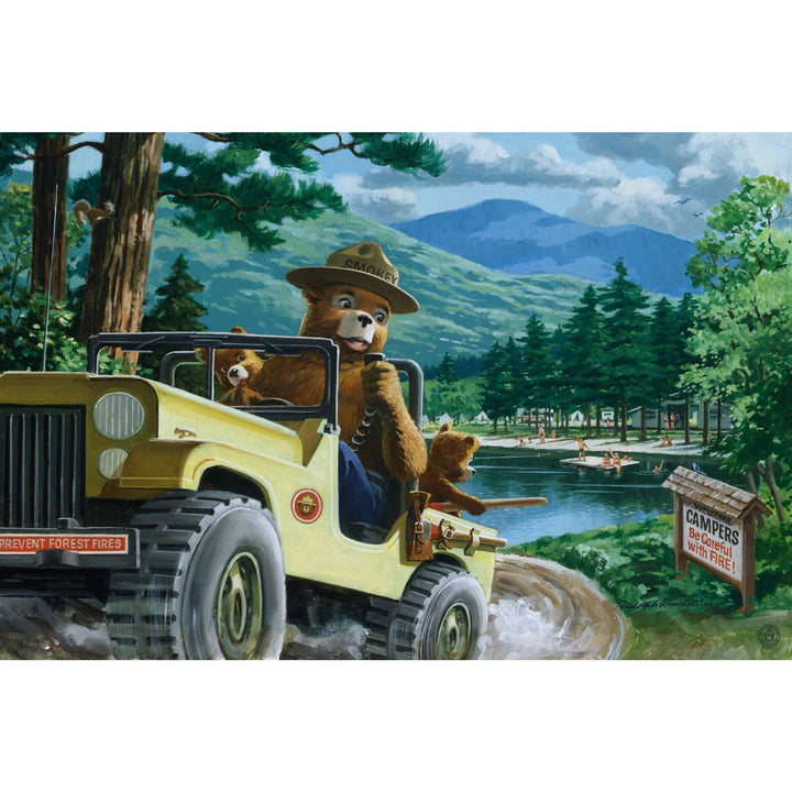 Smokey Bear, Leaving in SUV, Vintage Poster, Stretched Canvas Canvas Lantern Press 
