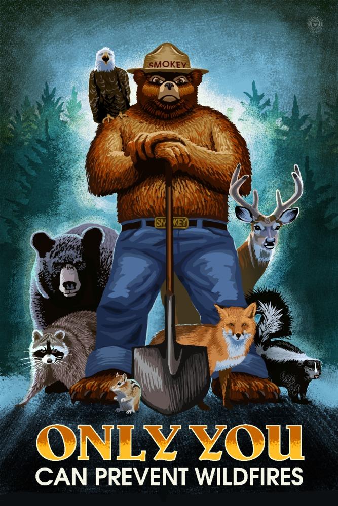 Smokey Bear, Only You Can Prevent Wildfires, Lantern Press Artwork, Art Prints and Metal Signs Art Lantern Press 12 x 18 Art Print 