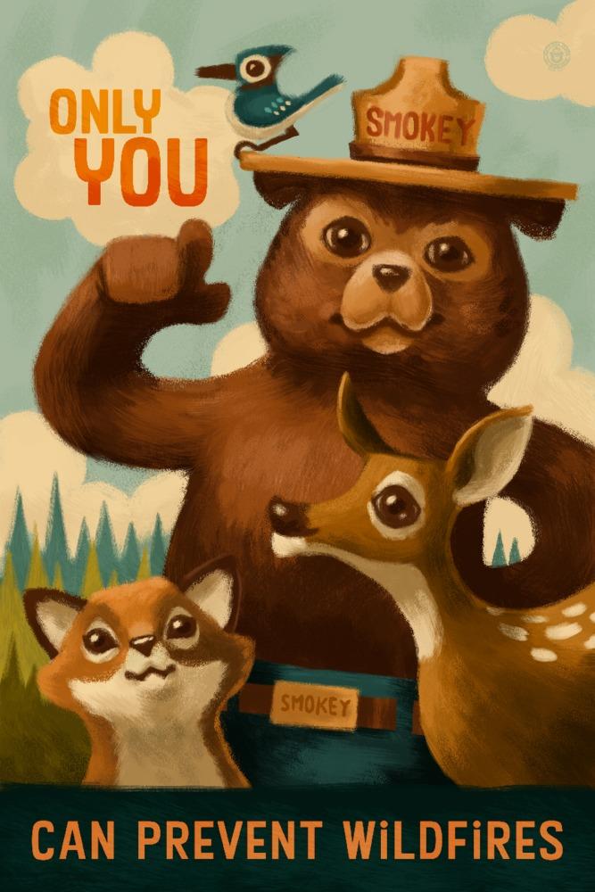 Smokey Bear, Only You, Oil Painting, Lantern Press Artwork, Art Prints and Metal Signs Art Lantern Press 12 x 18 Art Print 