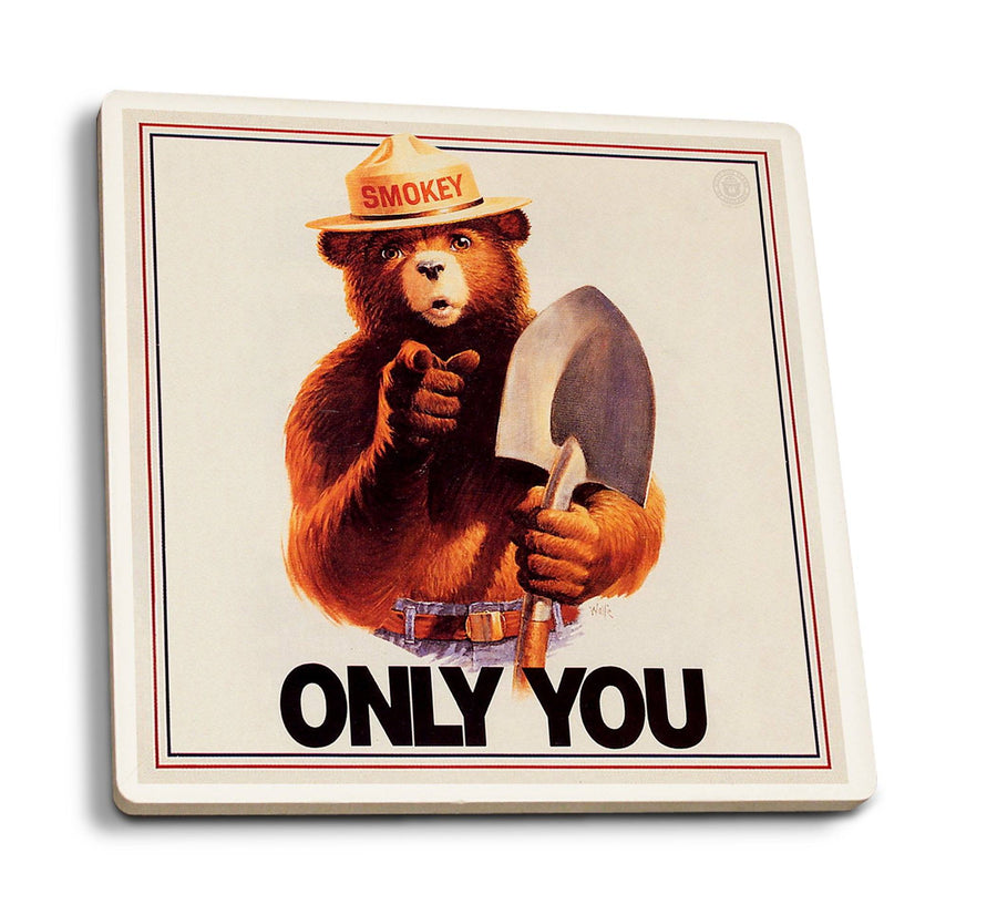 Smokey Bear, Only You, Vintage Poster, Coaster Set Coasters Lantern Press 