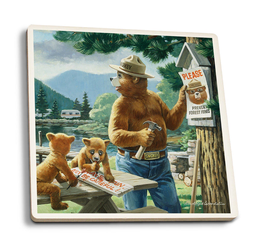 Smokey Bear, Posting Signs, Vintage Poster, Coaster Set Coasters Lantern Press 