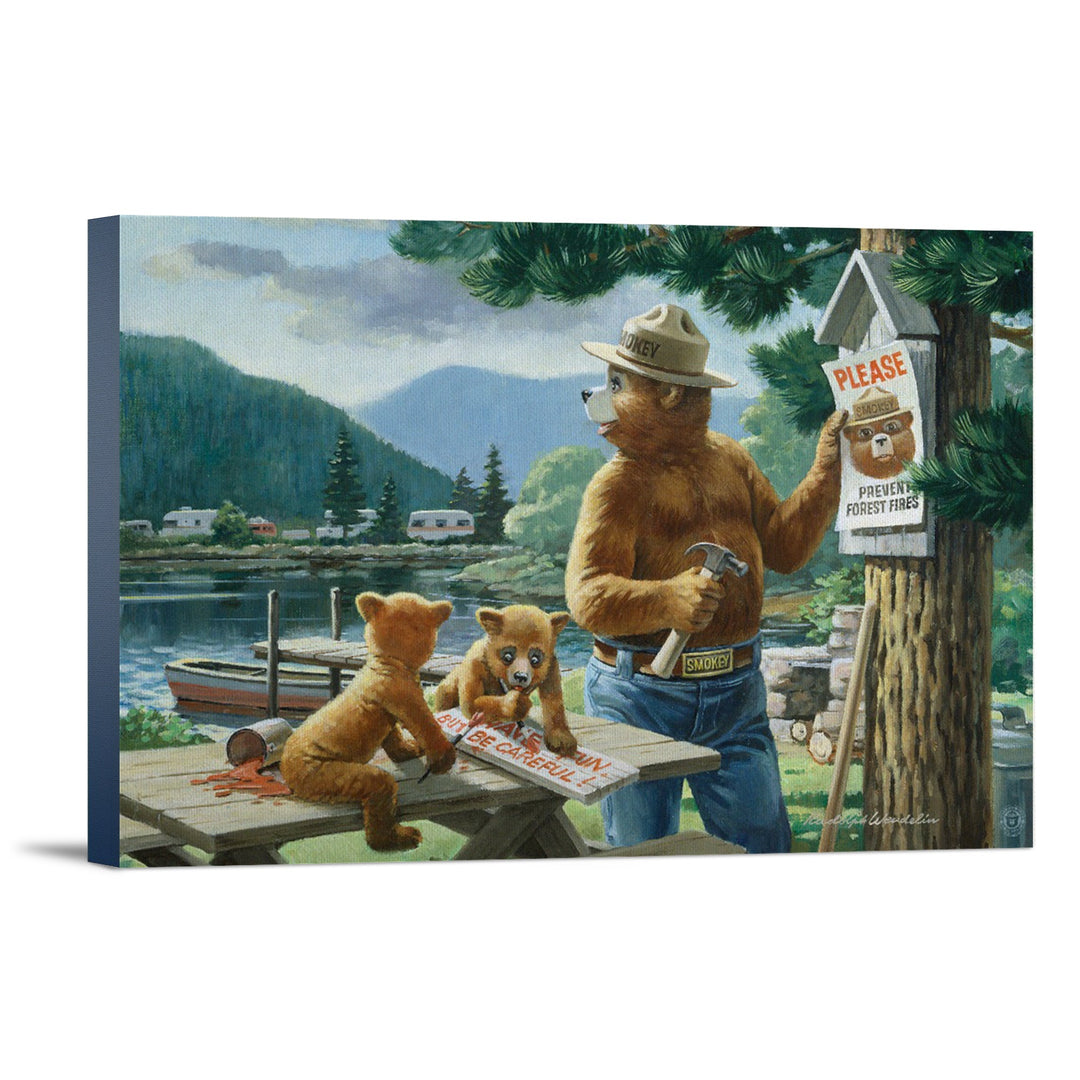 Smokey Bear, Posting Signs, Vintage Poster, Stretched Canvas Canvas Lantern Press 24x36 Stretched Canvas 