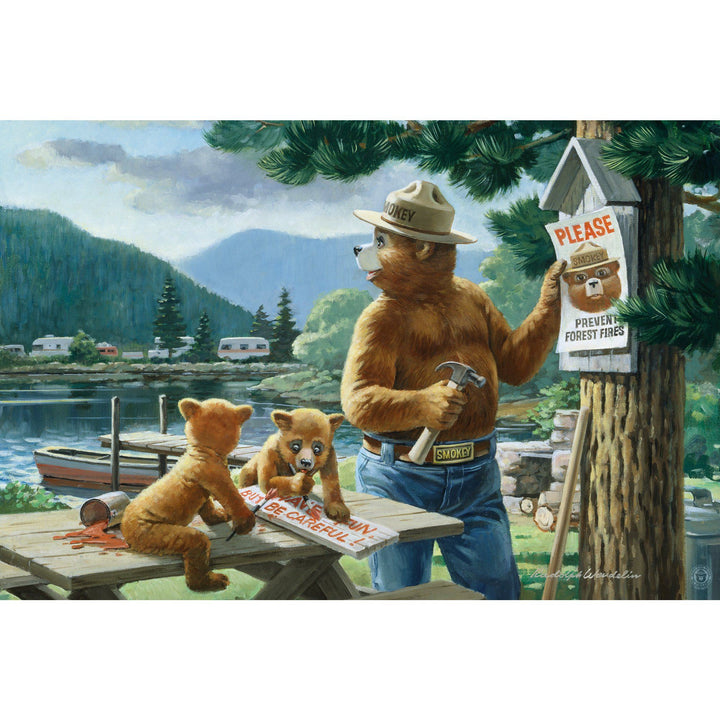 Smokey Bear, Posting Signs, Vintage Poster, Stretched Canvas Canvas Lantern Press 
