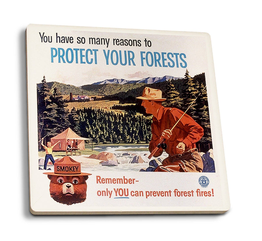 Smokey Bear, Protect Your Forests, Vintage Poster, Coaster Set Coasters Lantern Press 