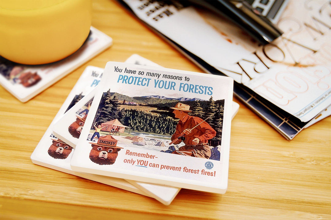 Smokey Bear, Protect Your Forests, Vintage Poster, Coaster Set Coasters Lantern Press 
