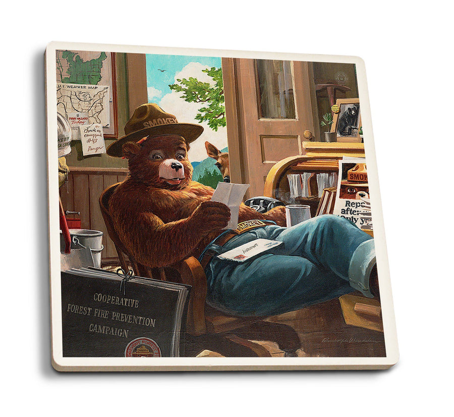 Smokey Bear, Reading Mail, Vintage Poster, Coaster Set Coasters Lantern Press 