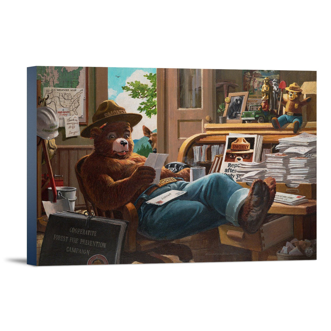 Smokey Bear, Reading Mail, Vintage Poster, Stretched Canvas Canvas Lantern Press 12x18 Stretched Canvas 