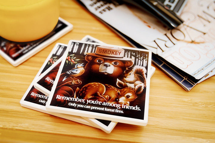 Smokey Bear, Remember You're Among Friends, Vintage Poster, Coaster Set Coasters Lantern Press 