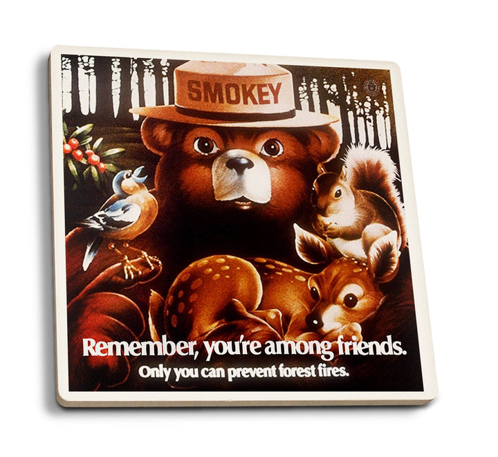 Smokey Bear, Remember You're Among Friends, Vintage Poster, Coaster Set Coasters Lantern Press 
