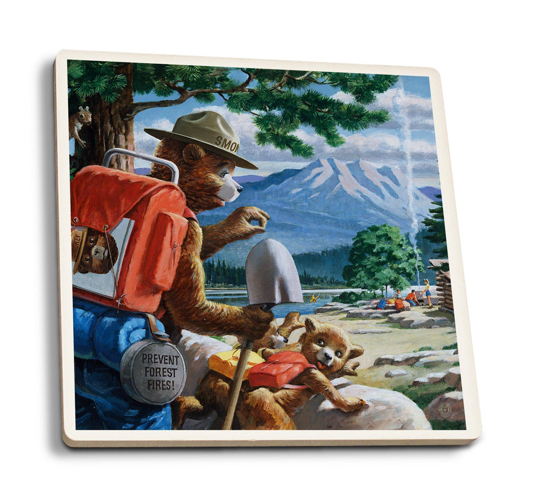 Smokey Bear, Spying on Campers, Vintage Poster, Coaster Set Coasters Lantern Press 
