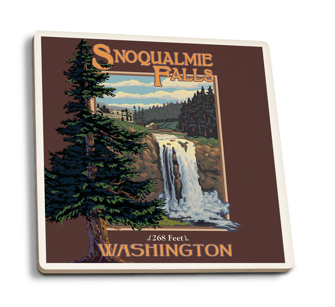 Snoqualmie Falls, Washington, Day, Lantern Press Artwork, Coaster Set Coasters Lantern Press 