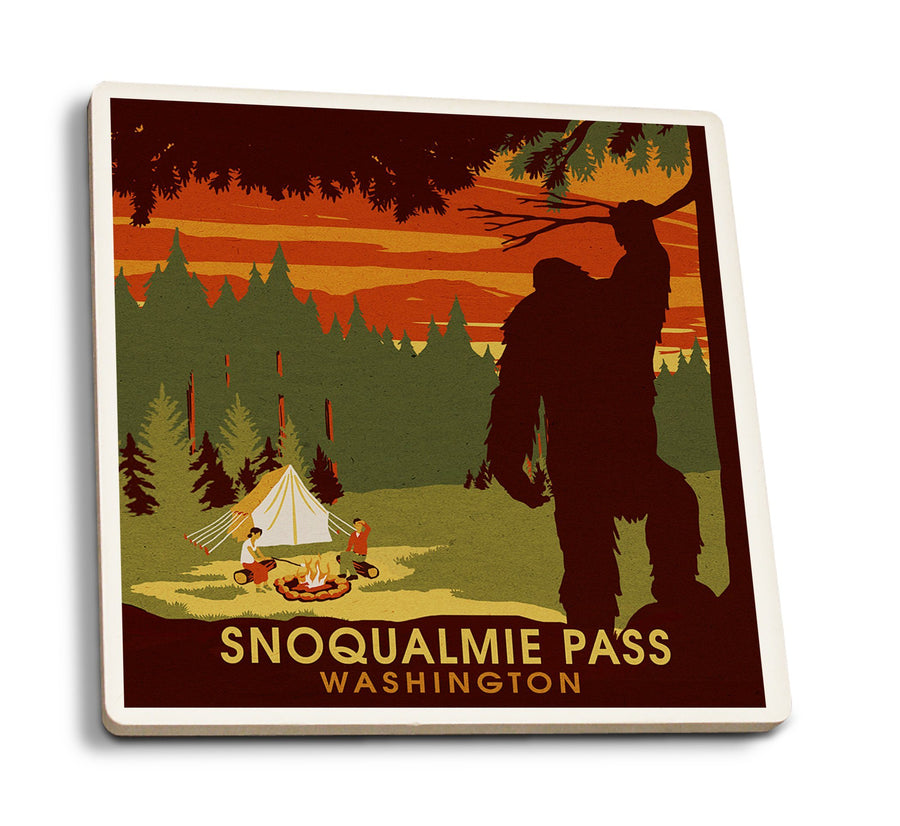 Snoqualmie Pass, Washington, Home of Bigfoot, Lantern Press Artwork Coasters Lantern Press 