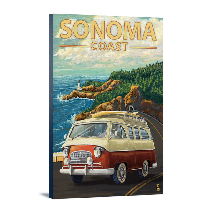 Sonoma Coast, California, Camper Van, Lantern Press Artwork, Stretched Canvas Canvas Lantern Press 12x18 Stretched Canvas 