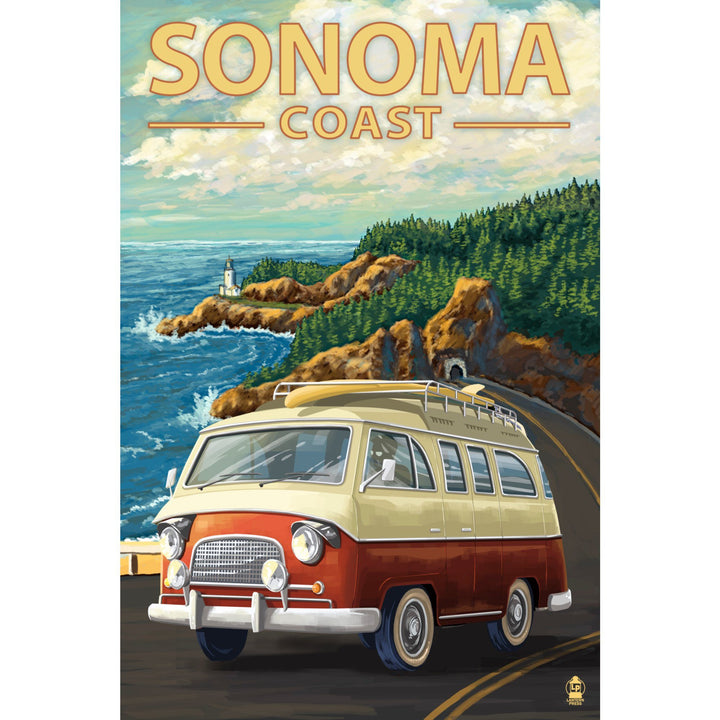 Sonoma Coast, California, Camper Van, Lantern Press Artwork, Stretched Canvas Canvas Lantern Press 
