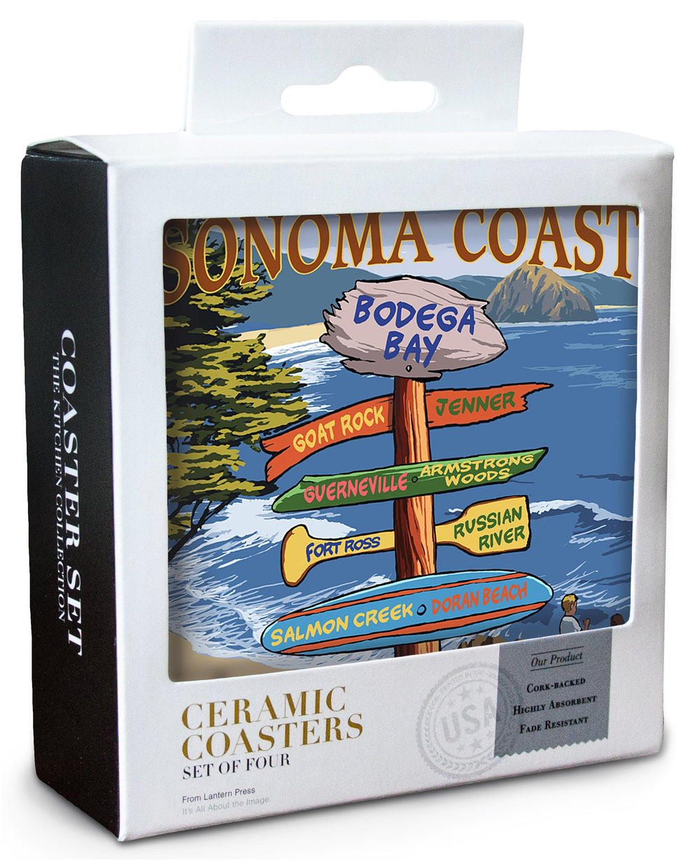 Sonoma Coast, California, Destination Signpost, Lantern Press Artwork, Coaster Set Coasters Lantern Press 