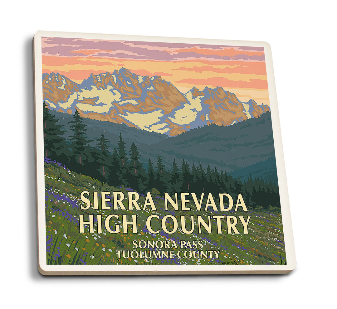 Sonora Pass, Tuolumne County, Sierra Nevada High Country, Spring Flowers, Lantern Press Artwork, Coaster Set Coasters Lantern Press 
