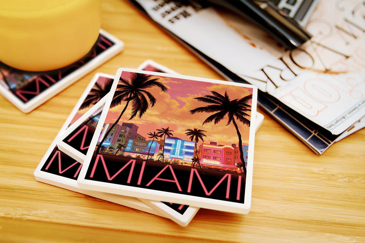 South Beach Miami, Florida, Lantern Press Artwork, Coaster Set Coasters Lantern Press 