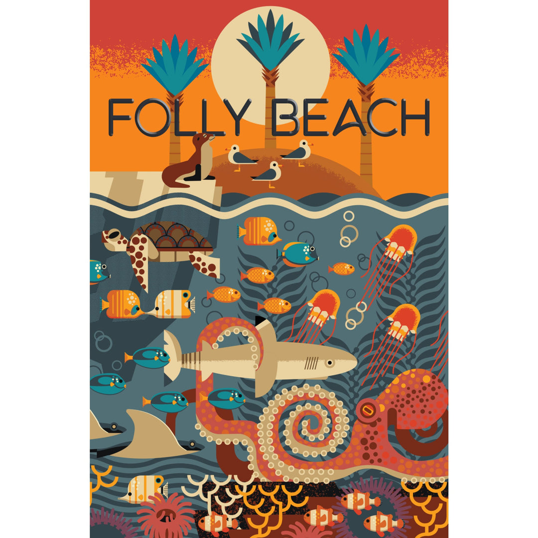 South Carolina, Folly Beach, Textured Geometric, Lantern Press Artwork, Stretched Canvas Canvas Lantern Press 