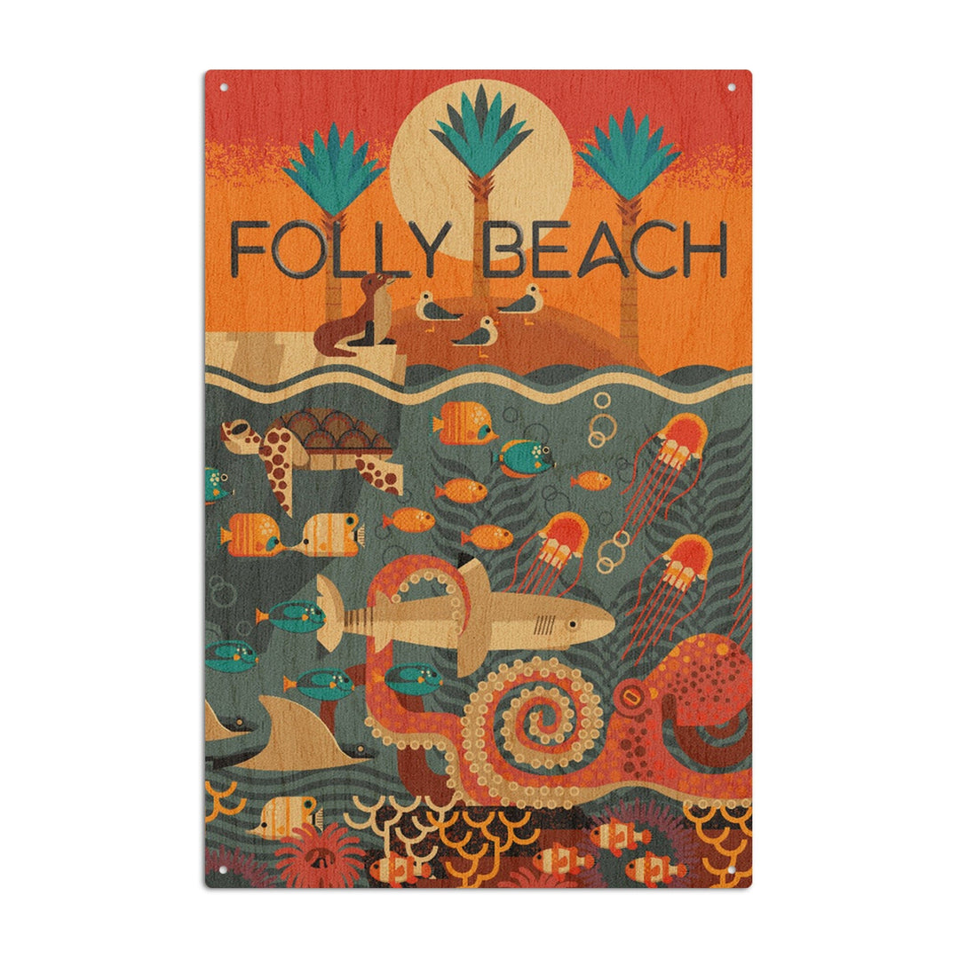 South Carolina, Folly Beach, Textured Geometric, Lantern Press Artwork, Wood Signs and Postcards Wood Lantern Press 10 x 15 Wood Sign 