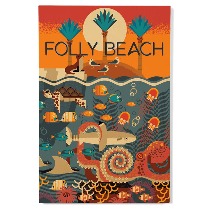 South Carolina, Folly Beach, Textured Geometric, Lantern Press Artwork, Wood Signs and Postcards Wood Lantern Press 