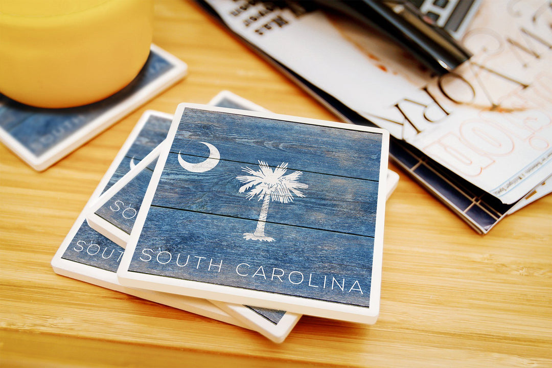 South Carolina, Rustic State Flag, Lantern Press Artwork, Coaster Set Coasters Lantern Press 