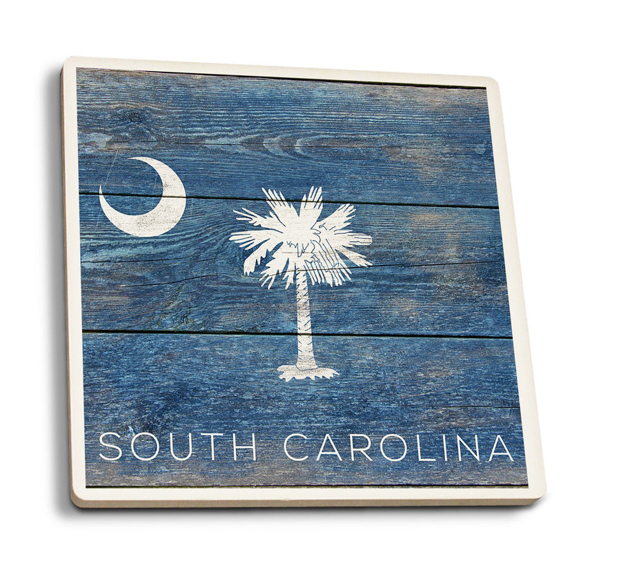 South Carolina, Rustic State Flag, Lantern Press Artwork, Coaster Set Coasters Lantern Press 