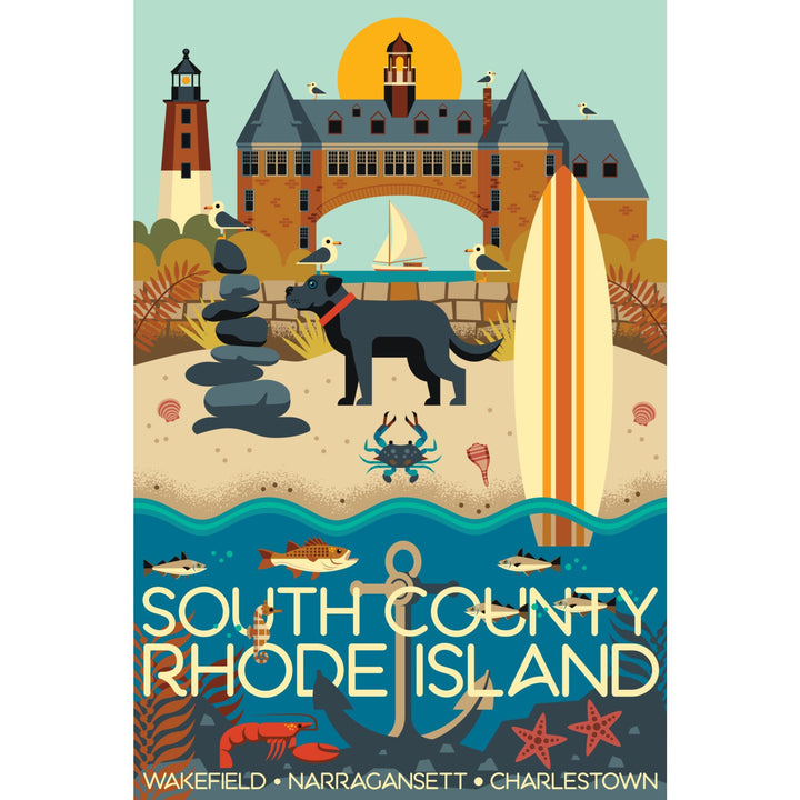 South County, Rhode Island, Geometric, Lantern Press Artwork, Stretched Canvas Canvas Lantern Press 