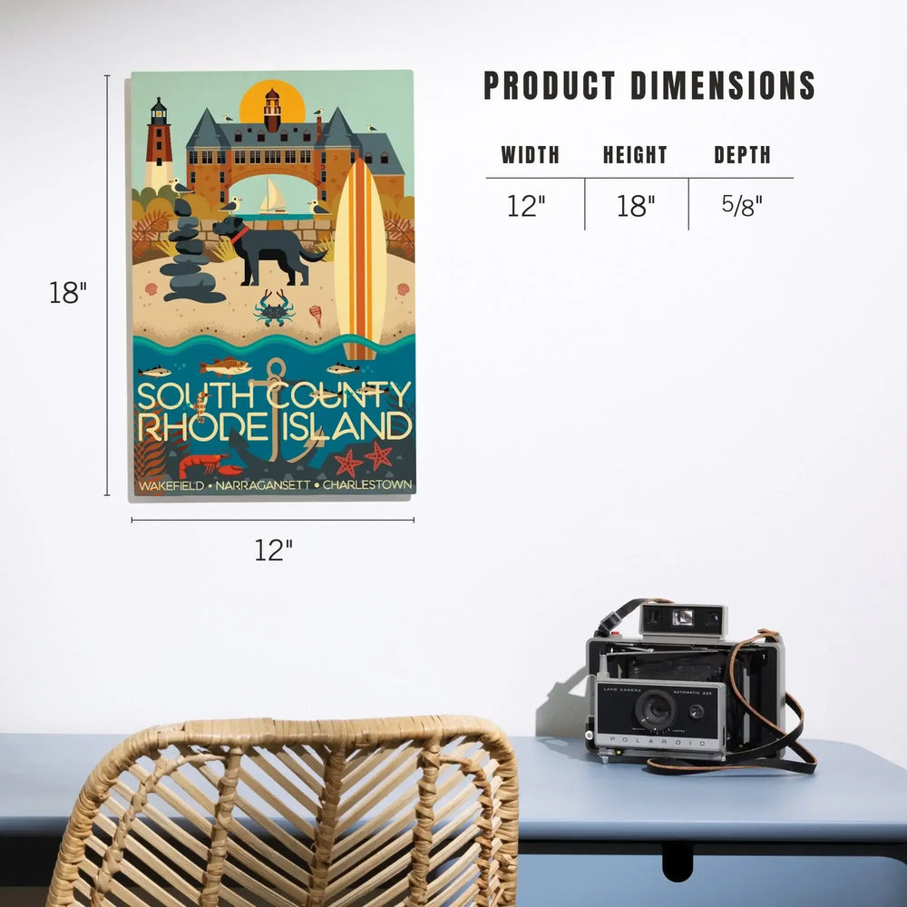 South County, Rhode Island, Geometric, Lantern Press Artwork, Wood Signs and Postcards Wood Lantern Press 