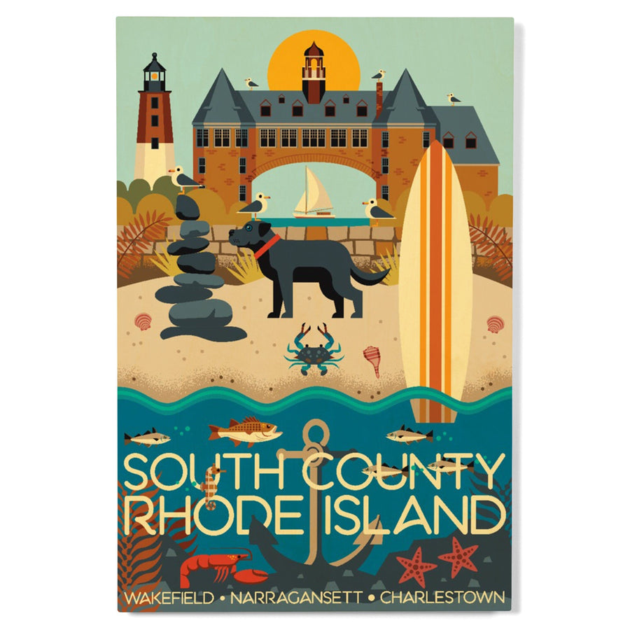 South County, Rhode Island, Geometric, Lantern Press Artwork, Wood Signs and Postcards Wood Lantern Press 