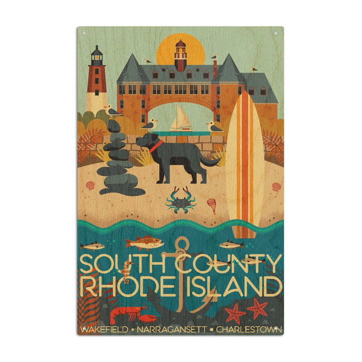 South County, Rhode Island, Geometric, Lantern Press Artwork, Wood Signs and Postcards Wood Lantern Press 6x9 Wood Sign 