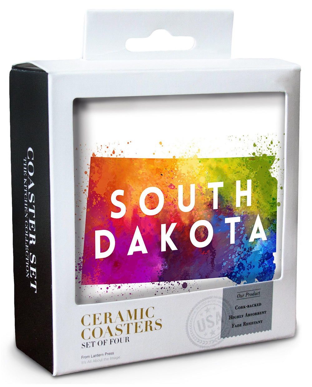 South Dakota, State Abstract Watercolor, Contour, Lantern Press Artwork, Coaster Set Coasters Lantern Press 