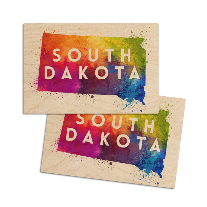 South Dakota, State Abstract Watercolor, Contour, Lantern Press Artwork, Wood Signs and Postcards Wood Lantern Press 4x6 Wood Postcard Set 