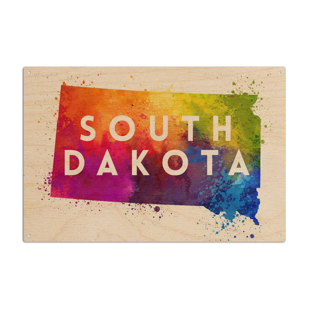South Dakota, State Abstract Watercolor, Contour, Lantern Press Artwork, Wood Signs and Postcards Wood Lantern Press 6x9 Wood Sign 
