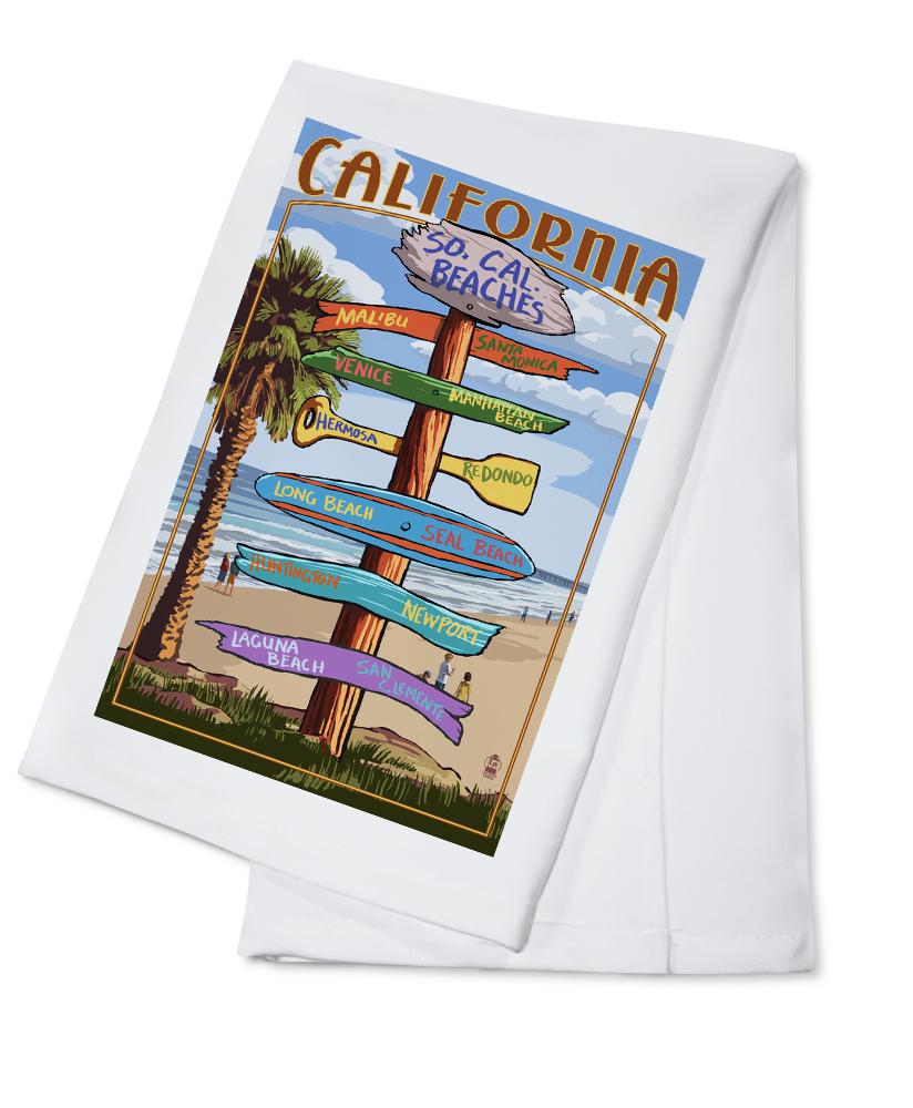 Southern California Beaches, Destinations Sign, Lantern Press Artwork, Towels and Aprons Kitchen Lantern Press Cotton Towel 