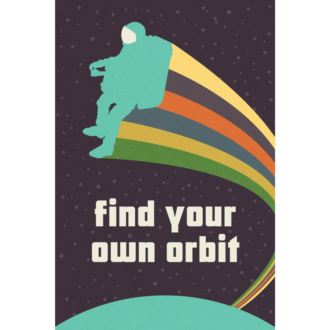 Space Is The Place Collection, Rainbow Astronaut With Jetpack, Find Your Own Orbit, Stretched Canvas Canvas Lantern Press 