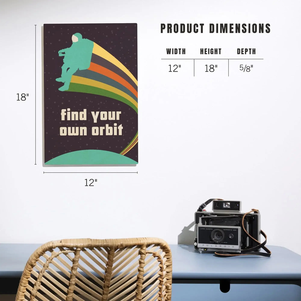 Space Is The Place Collection, Rainbow Astronaut With Jetpack, Find Your Own Orbit, Wood Signs and Postcards Wood Lantern Press 