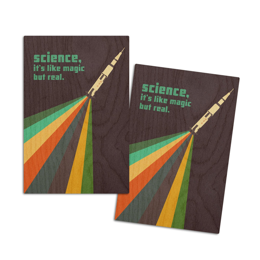 Space Is The Place Collection, Rainbow Rocket, Science It's Like Magic But Real, Wood Signs and Postcards Wood Lantern Press 4x6 Wood Postcard Set 