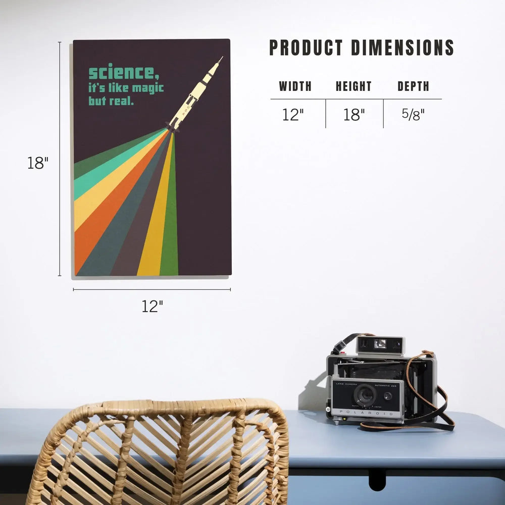 Space Is The Place Collection, Rainbow Rocket, Science It's Like Magic But Real, Wood Signs and Postcards Wood Lantern Press 