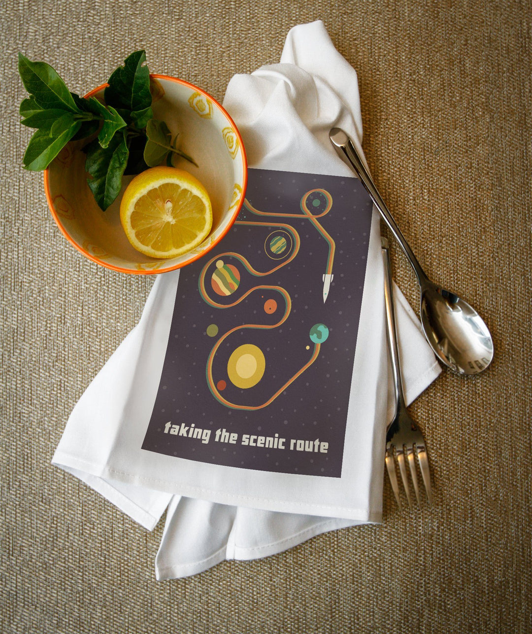 Space Is The Place Collection, Solar System, Taking The Scenic Route, Towels and Aprons Kitchen Lantern Press 