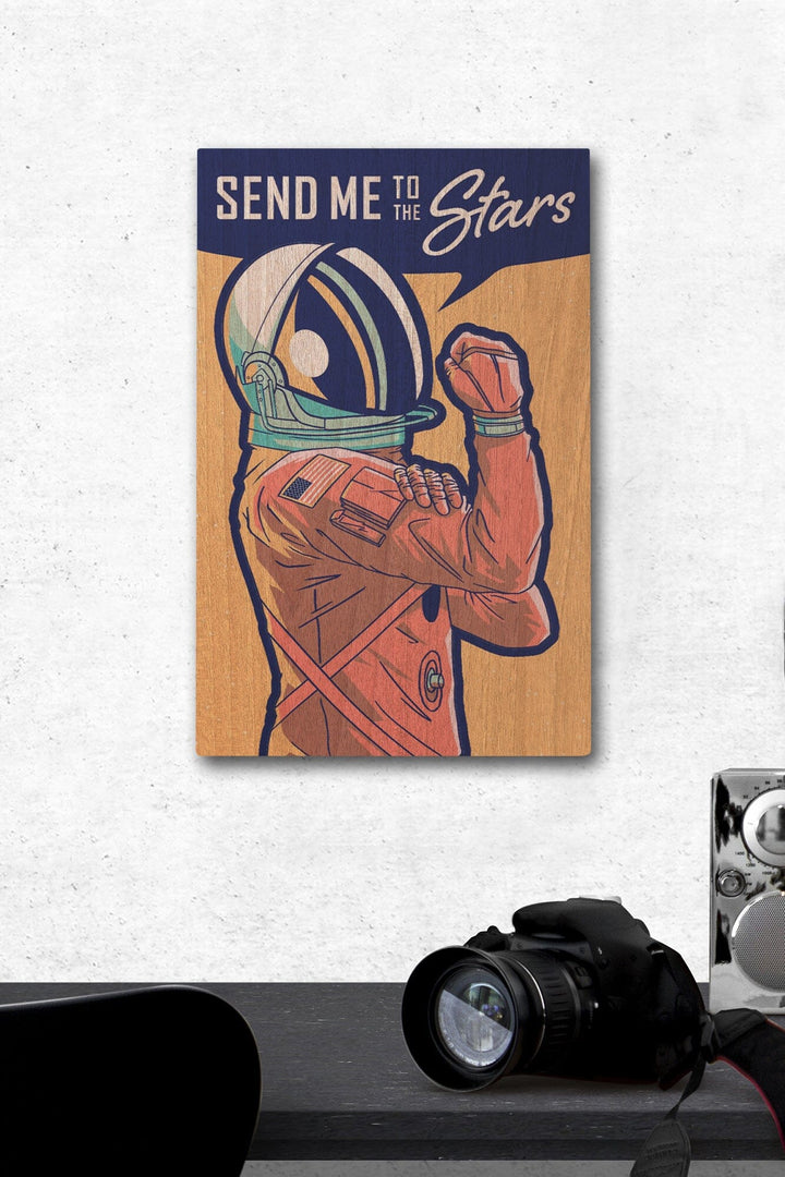 Space Queens Collection, Woman Astronaut, Send Me To The Stars, Wood Signs and Postcards Wood Lantern Press 12 x 18 Wood Gallery Print 