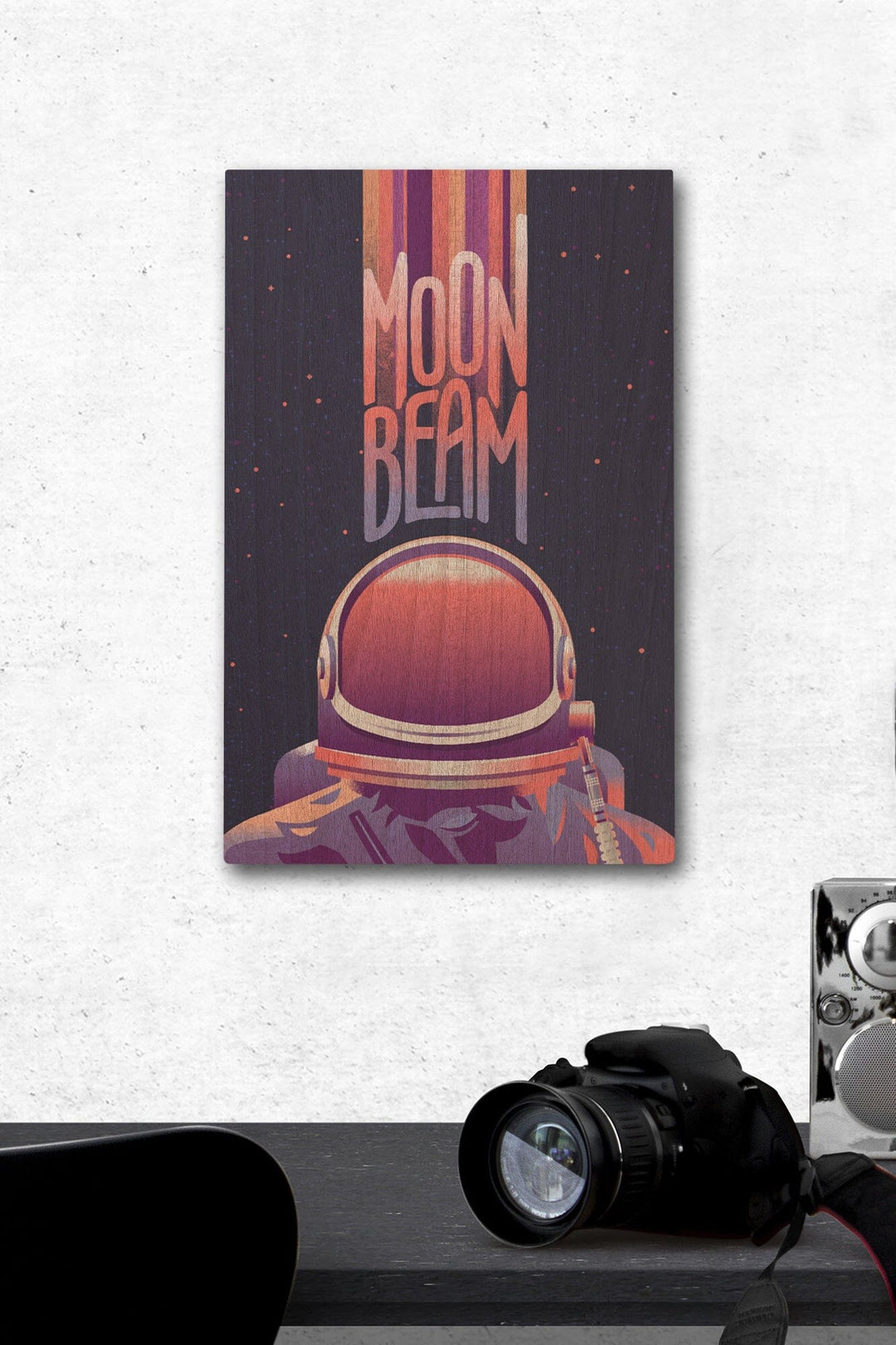 Spacethusiasm Collection, Astronaut, Moon Beam, Wood Signs and Postcards Wood Lantern Press 12 x 18 Wood Gallery Print 