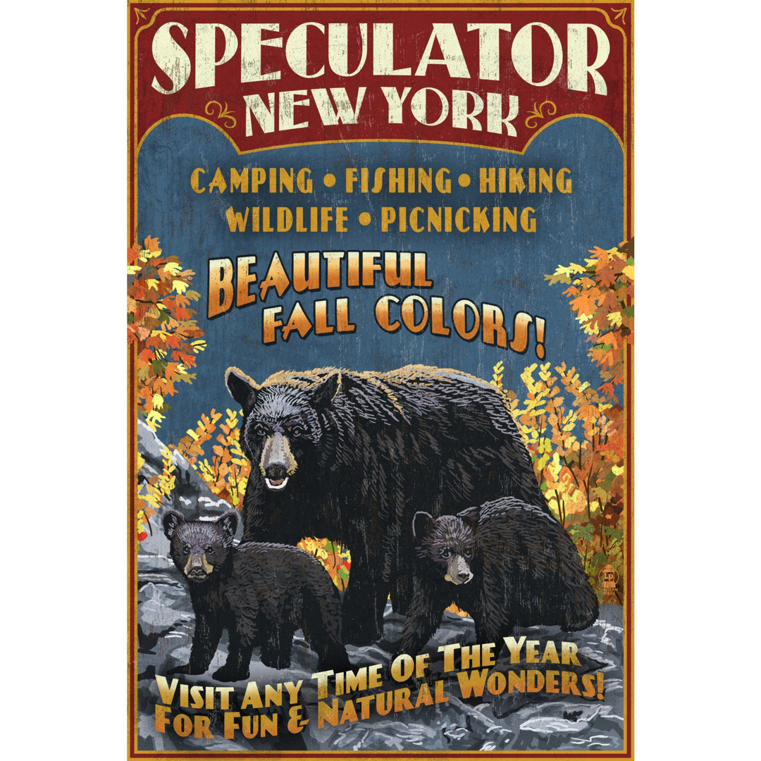 Speculator, New York, Black Bear Family Vintage Sign, Lantern Press Artwork, Ceramic Mug Mugs Lantern Press 