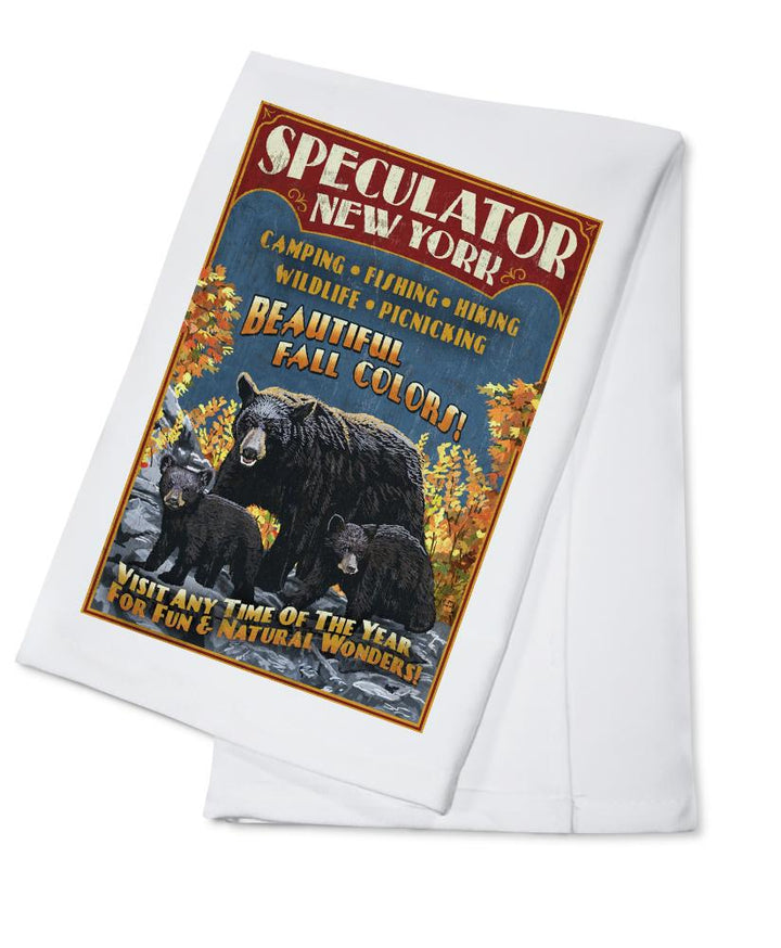 Speculator, New York, Black Bear Family Vintage Sign, Lantern Press Artwork, Towels and Aprons Kitchen Lantern Press Cotton Towel 