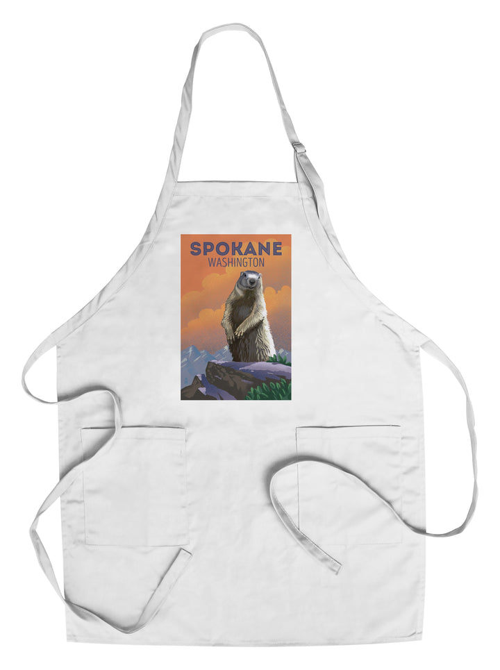 Spokane, Washington, Marmot, Lithograph, Lantern Press Artwork, Towels and Aprons Kitchen Lantern Press Chef's Apron 