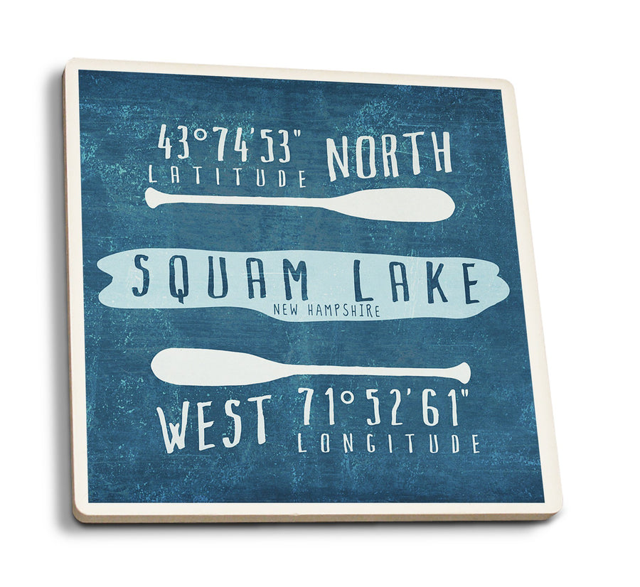 Squam Lake, New Hampshire, Lake Essentials, Latitude & Longitude, Lantern Press Artwork, Coaster Set Coasters Lantern Press 