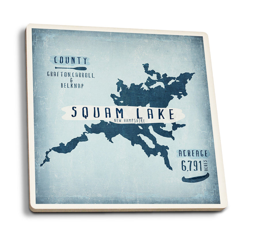 Squam Lake, New Hampshire, Lake Essentials, Shape, Acreage & County, Lantern Press Artwork, Coaster Set Coasters Lantern Press 